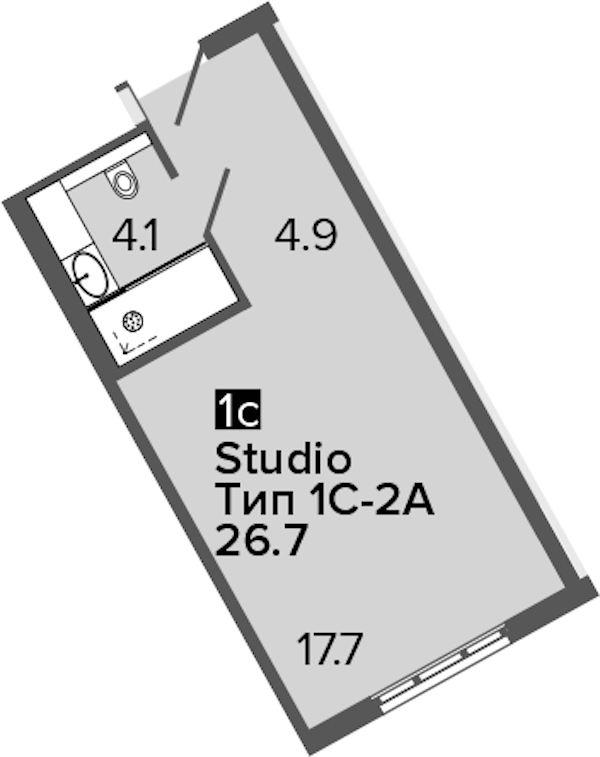 Квартира студия 26.7 м², 13/16 эт., Апарт-отель «ARTSTUDIO M103»